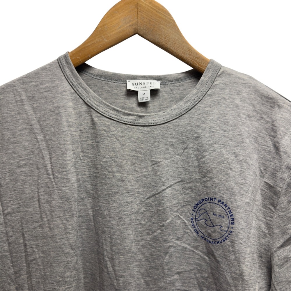 Sunspel Men's Medium Gray Cotton T-Shirt Longpoint Partners Graphic MTSH0001 euc